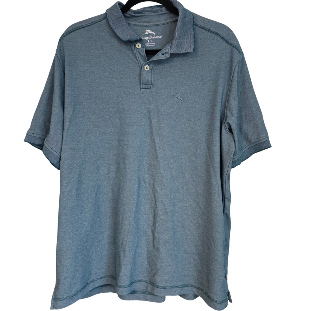 Tommy Bahama Polo Shirt Mens L/G Blue‎ Short Sleeve Embroidered Logo Collared